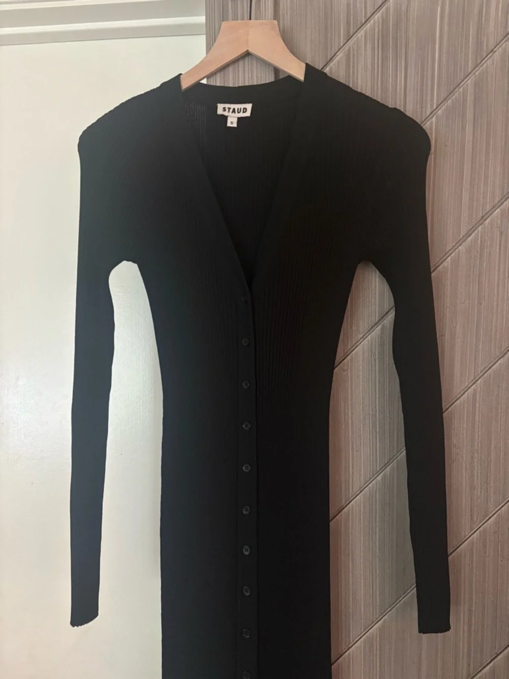 STAUD Shoko Sweater Maxi Dress Black Ribbed Button-Front Size Small Retails $225 - Picture 7 of 13